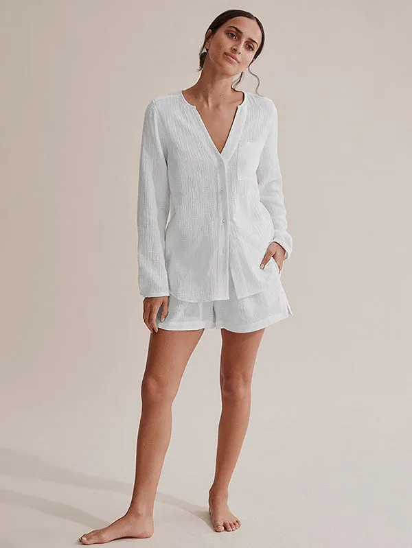 2Pcs V Neck Gauze Button Down Loungewear