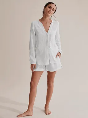 2Pcs V Neck Gauze Button Down Loungewear