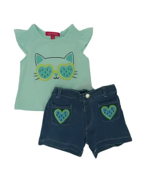 54887, Girls' 2 PC Apple Bottoms, Cap Sleeve Top & Shorts Set