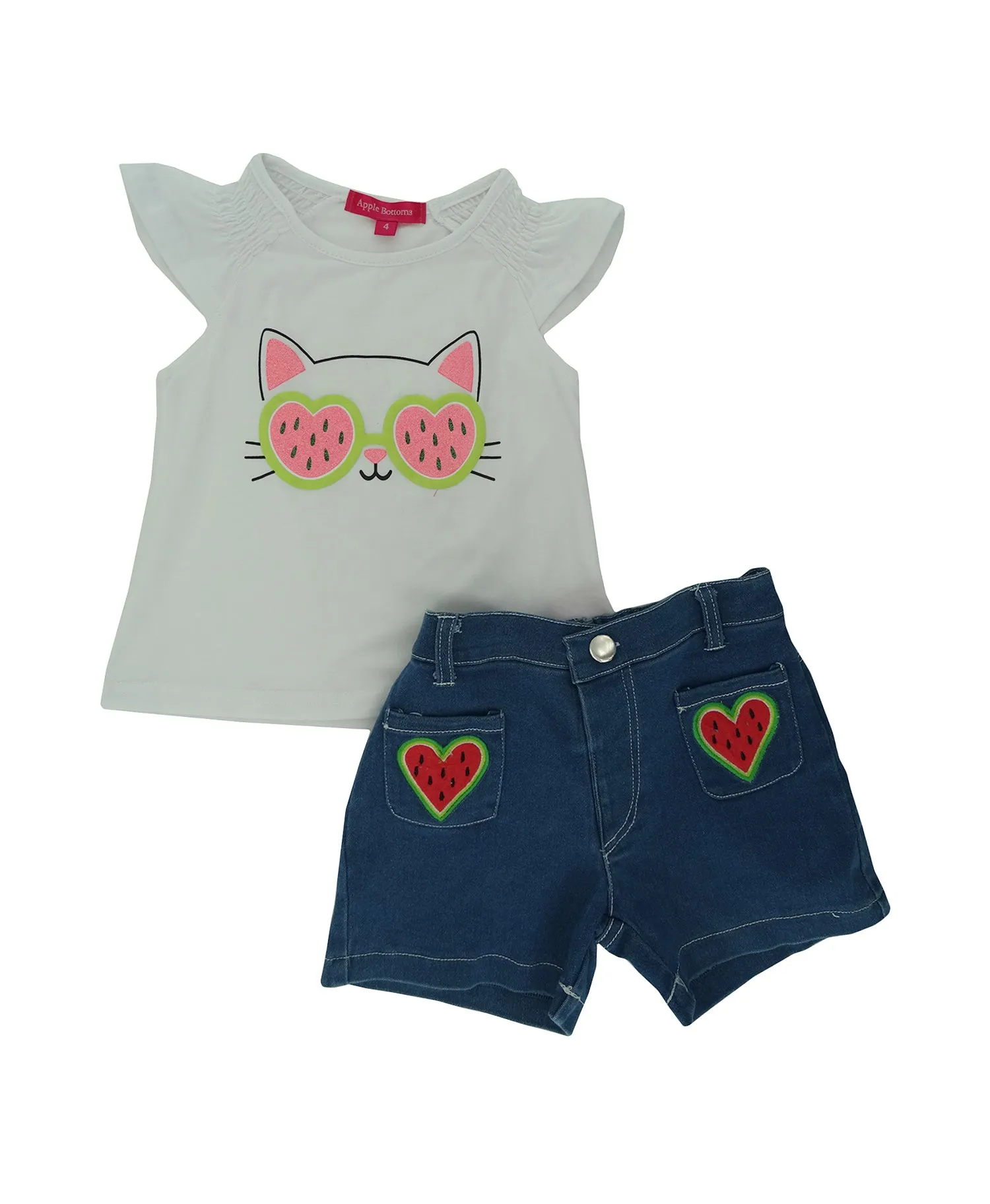 54887, Girls' 2 PC Apple Bottoms, Cap Sleeve Top & Shorts Set