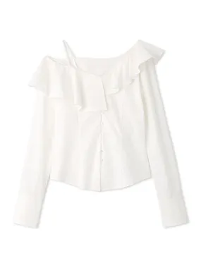 Asymmetric Off-Shoulder Ruffled Blouse