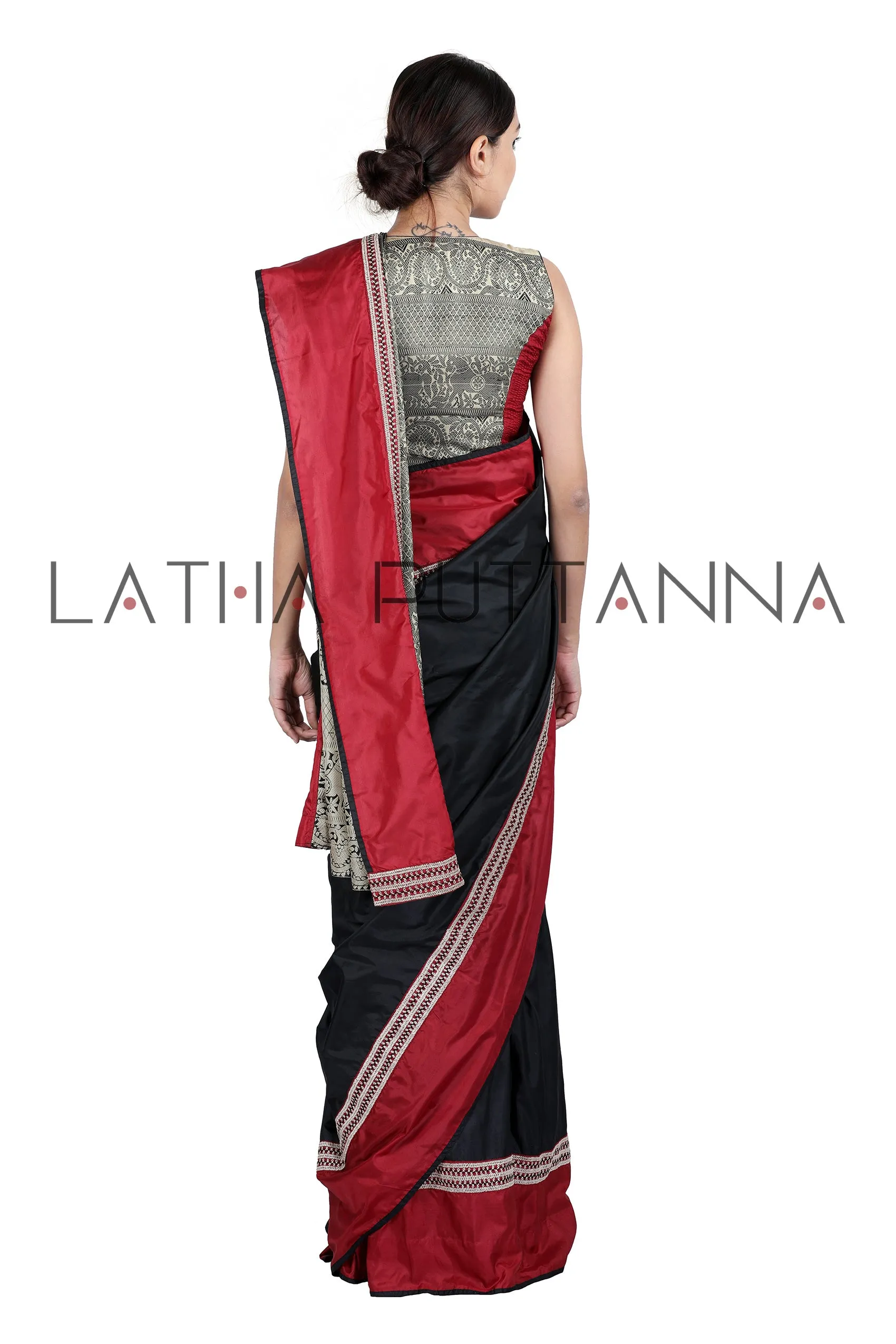 Black & Red  saree with woven horse pallu