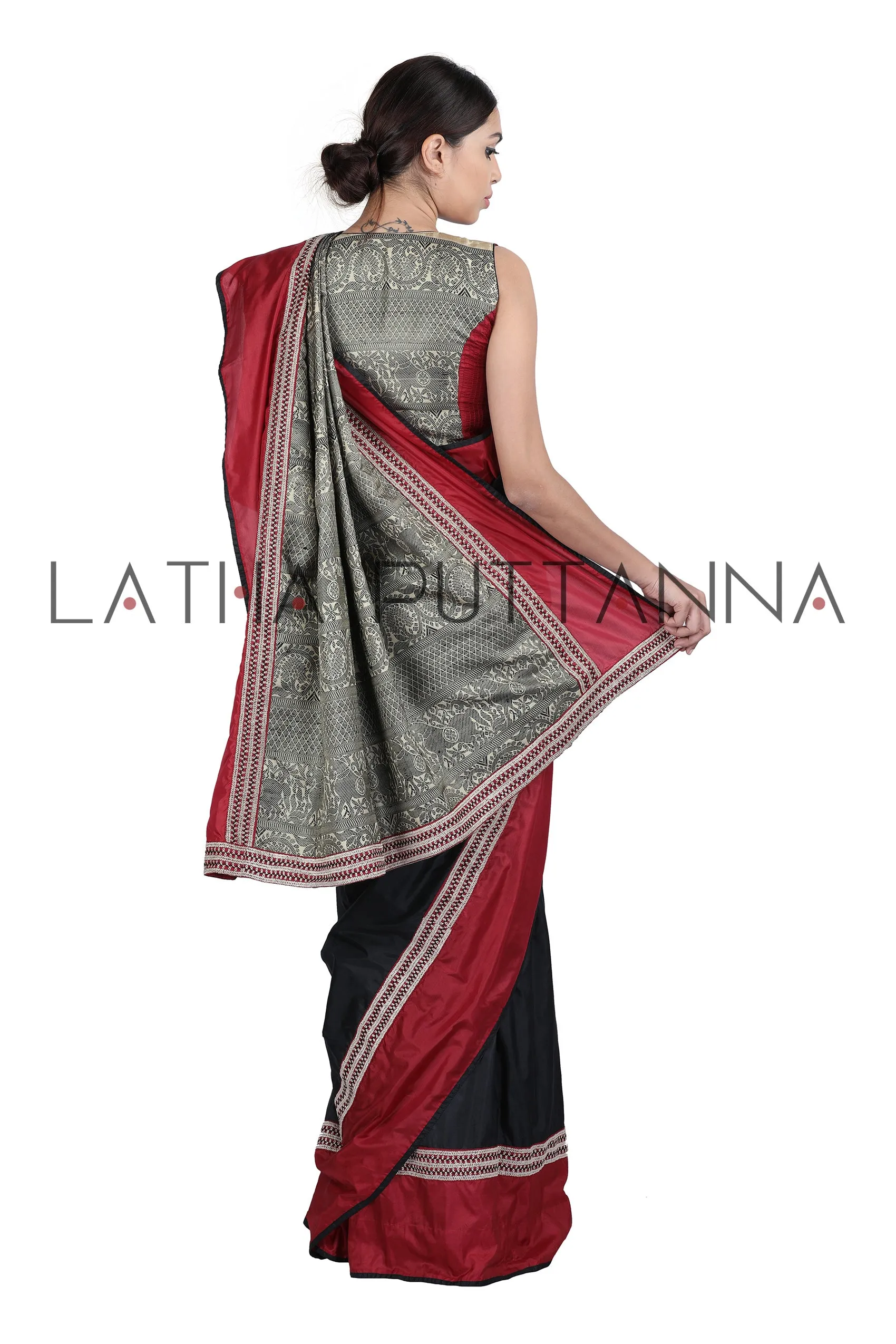 Black & Red  saree with woven horse pallu