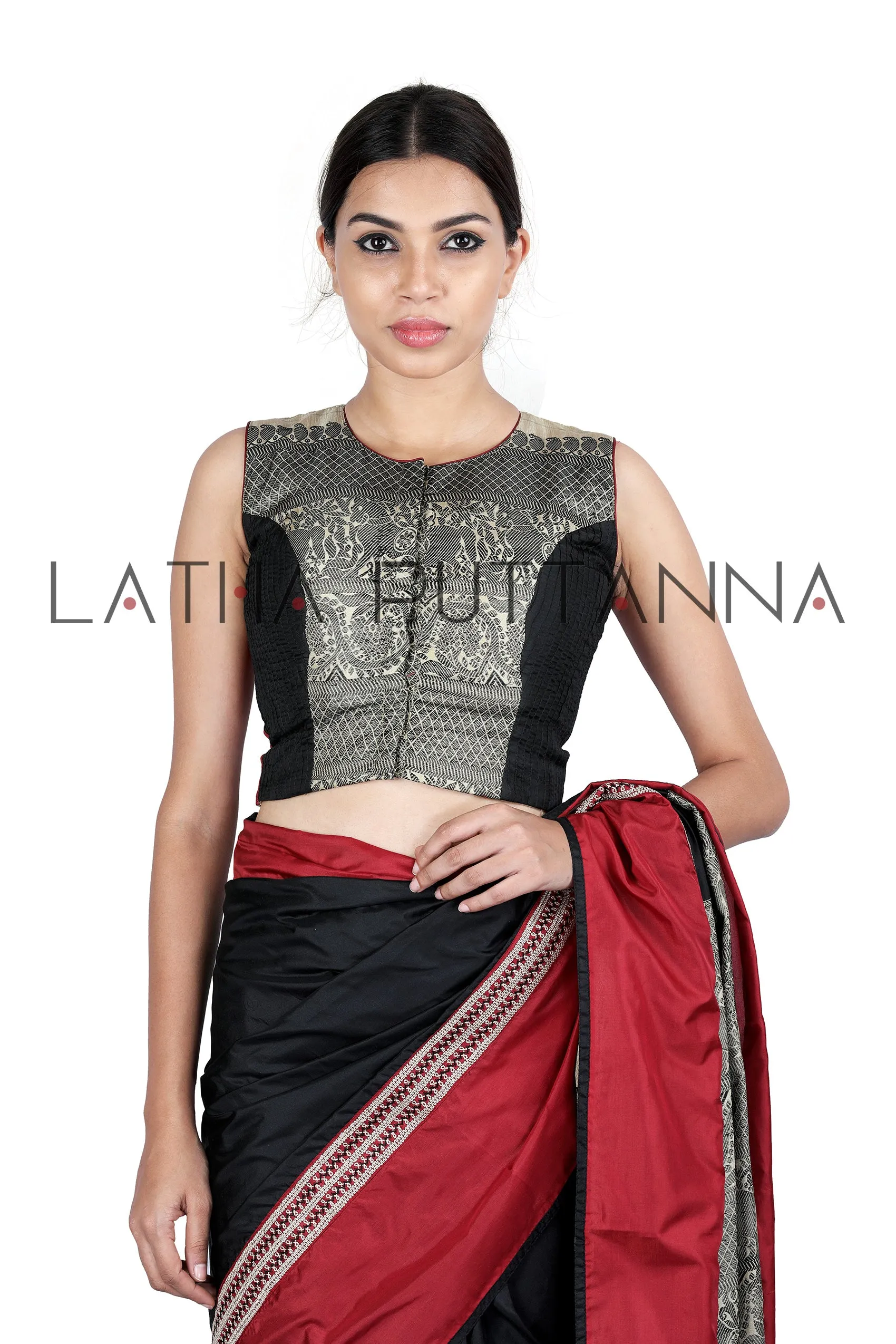 Black & Red  saree with woven horse pallu