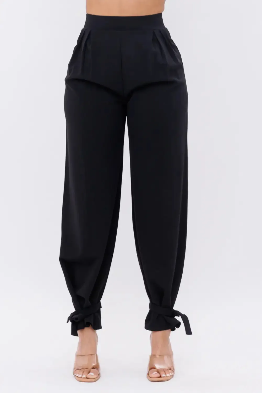 Black High Waisted Ankle Tie Pants