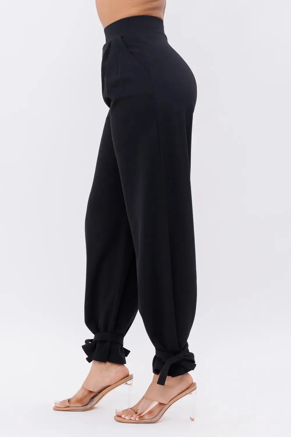 Black High Waisted Ankle Tie Pants