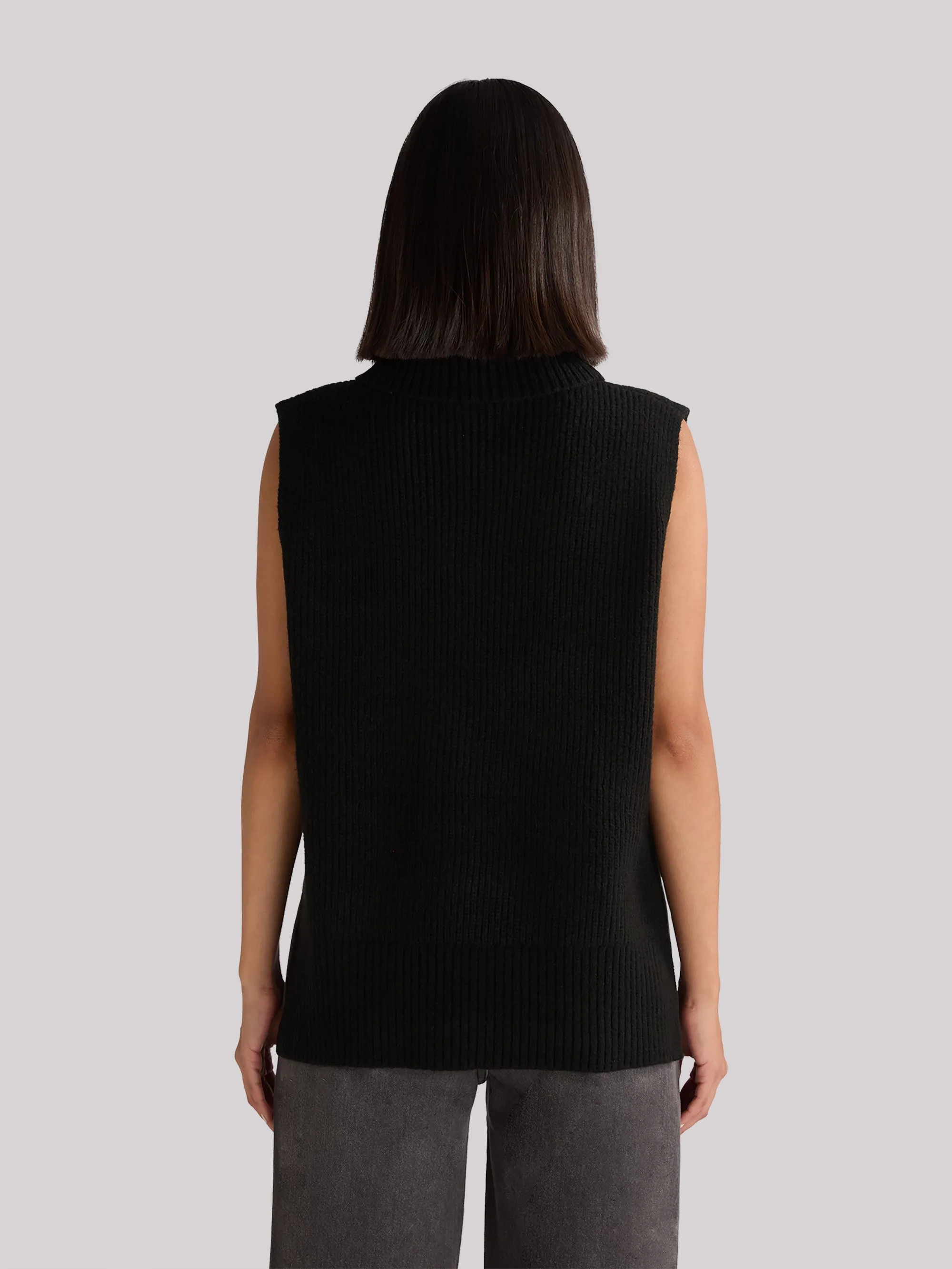 Black Sleeveless High Neck Jumper