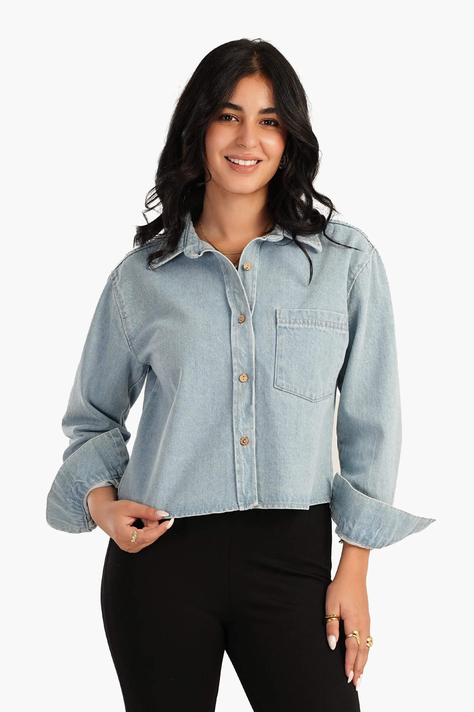 Blue Cropped Denim Shirt