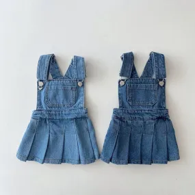 Blue Pleated Denim Pinafore Dress for Girls