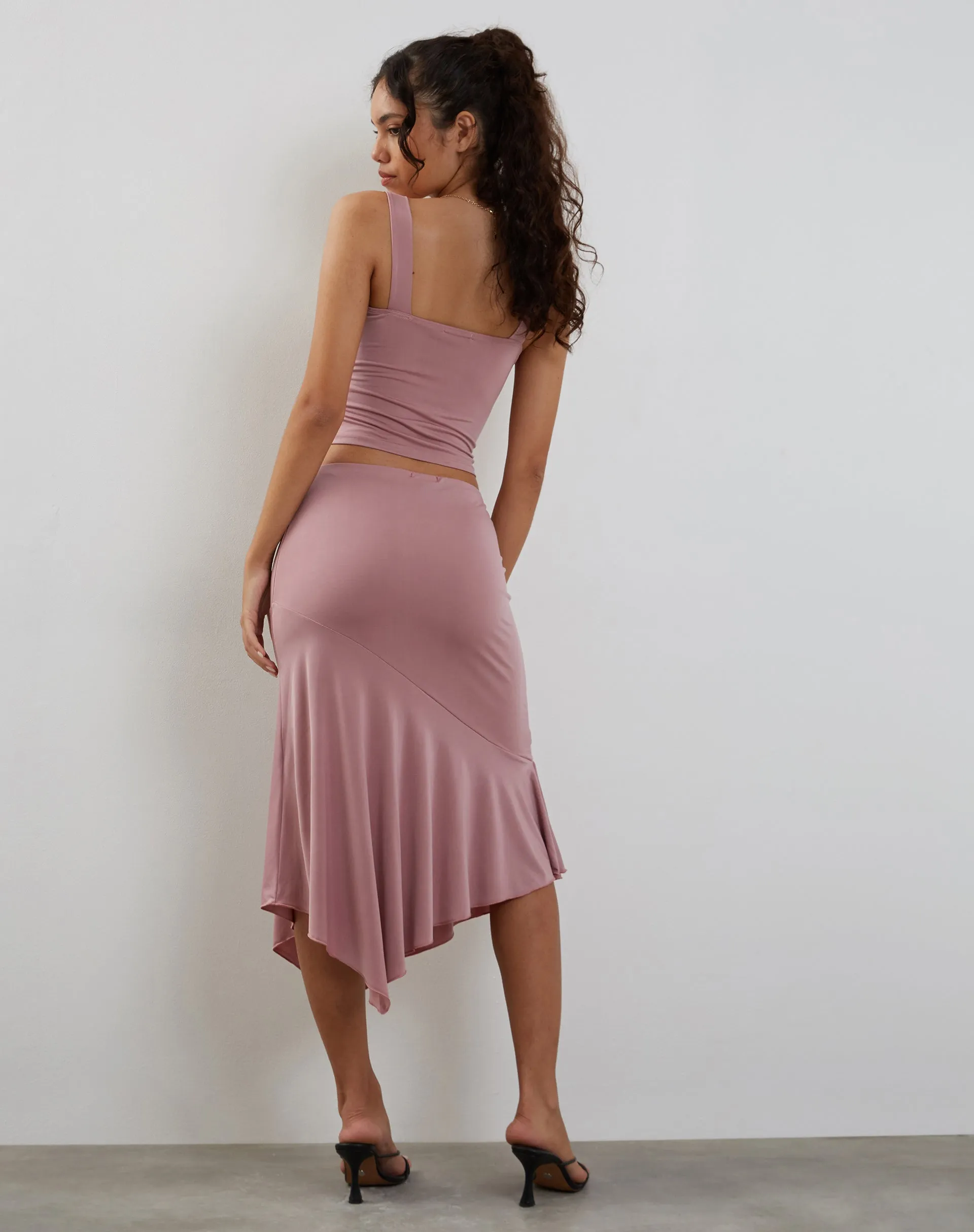 Cinta Low Rise Midi Skirt in Dusty Pink