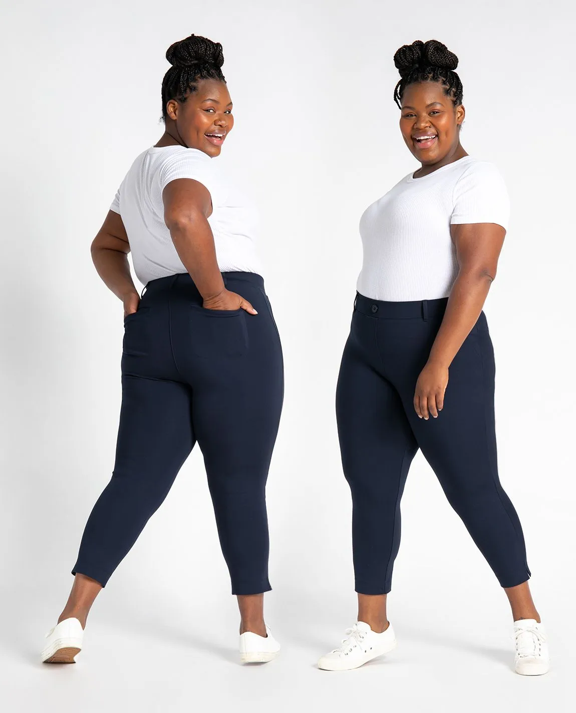 Crop Two-Pocket Dress Pant Yoga Pants (Navy)