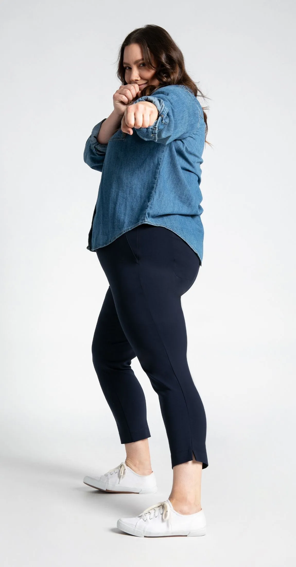 Crop Two-Pocket Dress Pant Yoga Pants (Navy)