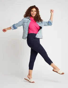 Crop Two-Pocket Dress Pant Yoga Pants (Navy)