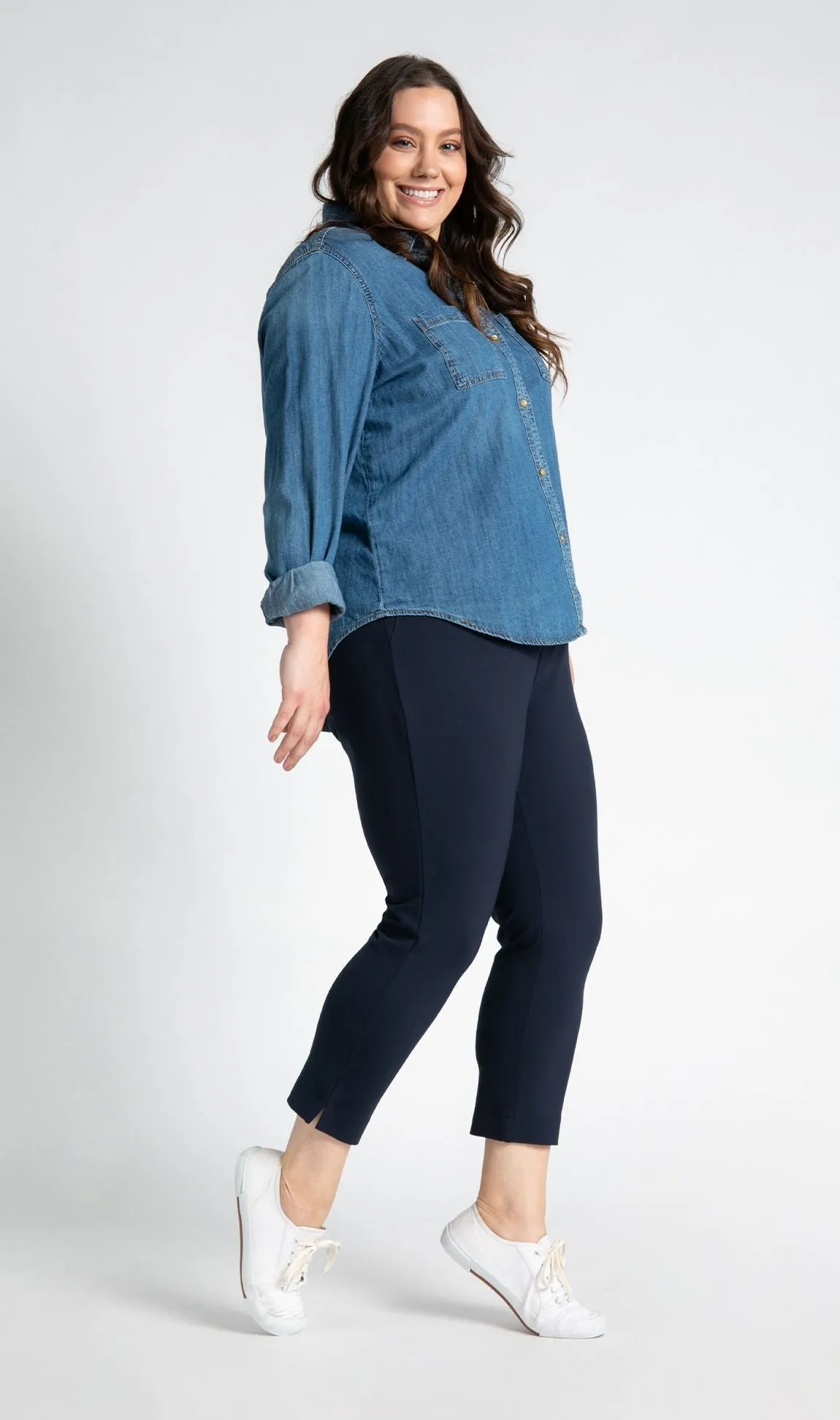 Crop Two-Pocket Dress Pant Yoga Pants (Navy)