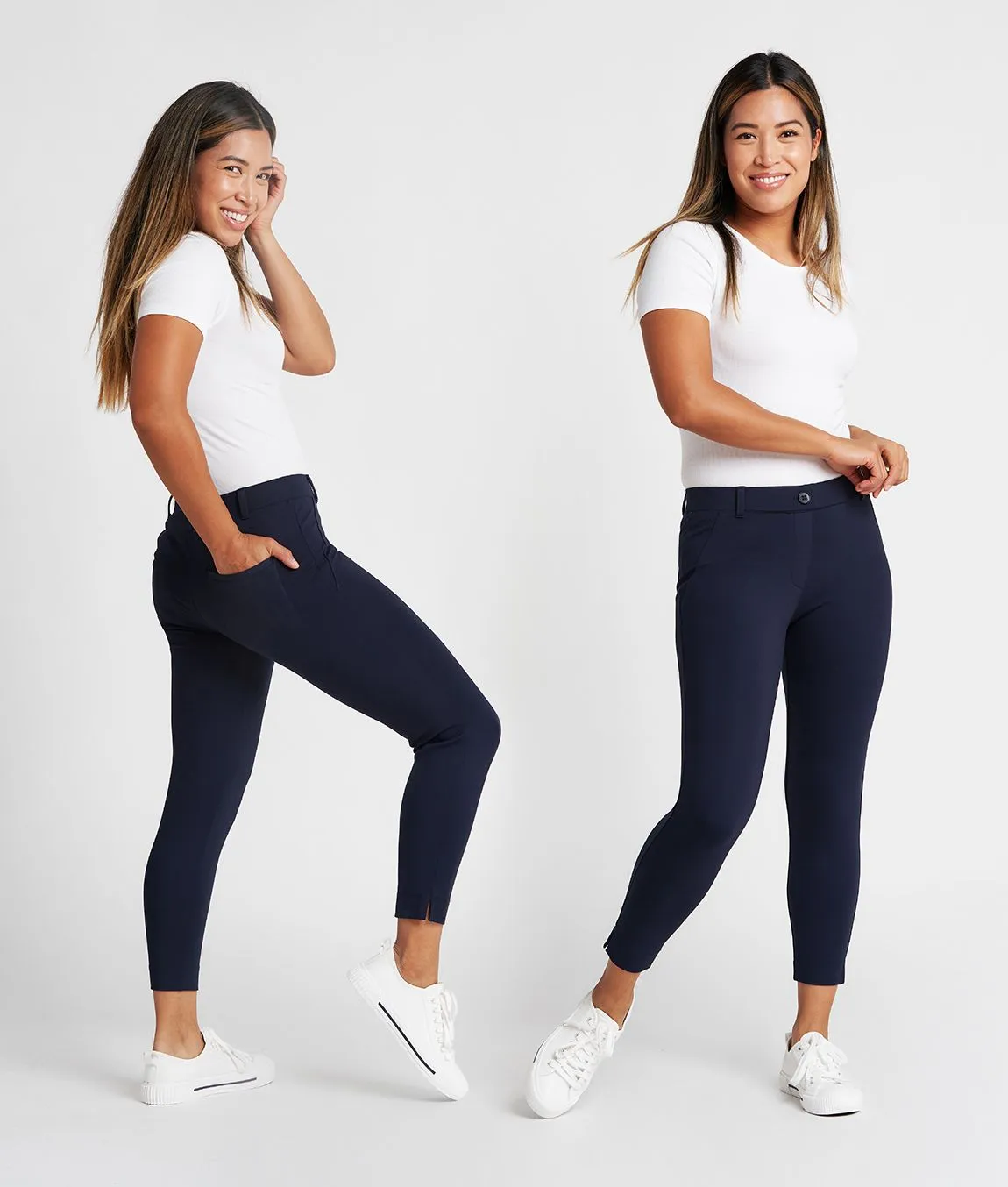 Crop Two-Pocket Dress Pant Yoga Pants (Navy)