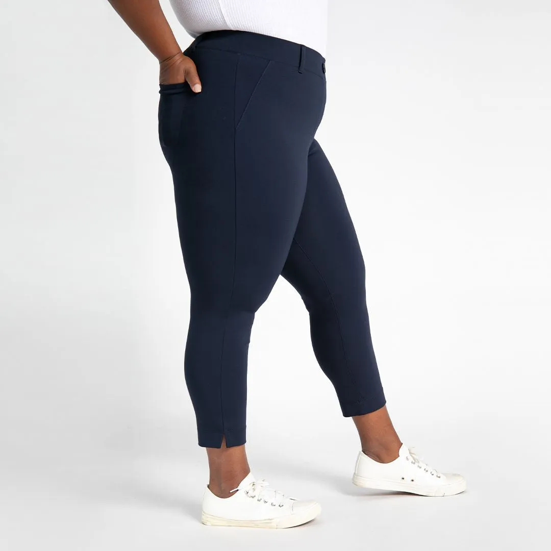 Crop Two-Pocket Dress Pant Yoga Pants (Navy)