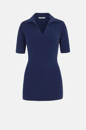 Dune Navy Knit Polo Top