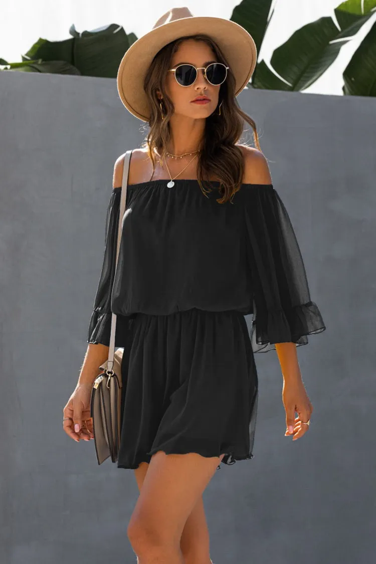 elveswallet Backless Ruffled Chiffon One-shoulder Romper