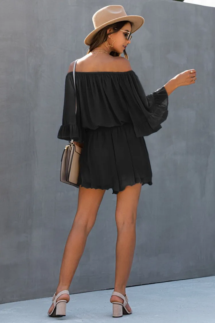 elveswallet Backless Ruffled Chiffon One-shoulder Romper