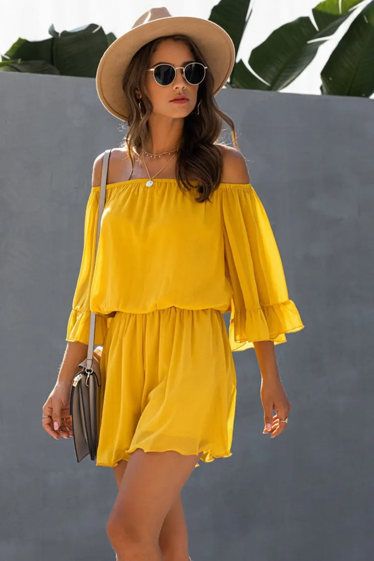 elveswallet Backless Ruffled Chiffon One-shoulder Romper