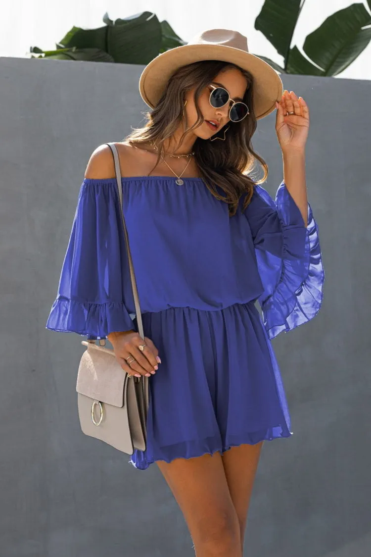 elveswallet Backless Ruffled Chiffon One-shoulder Romper