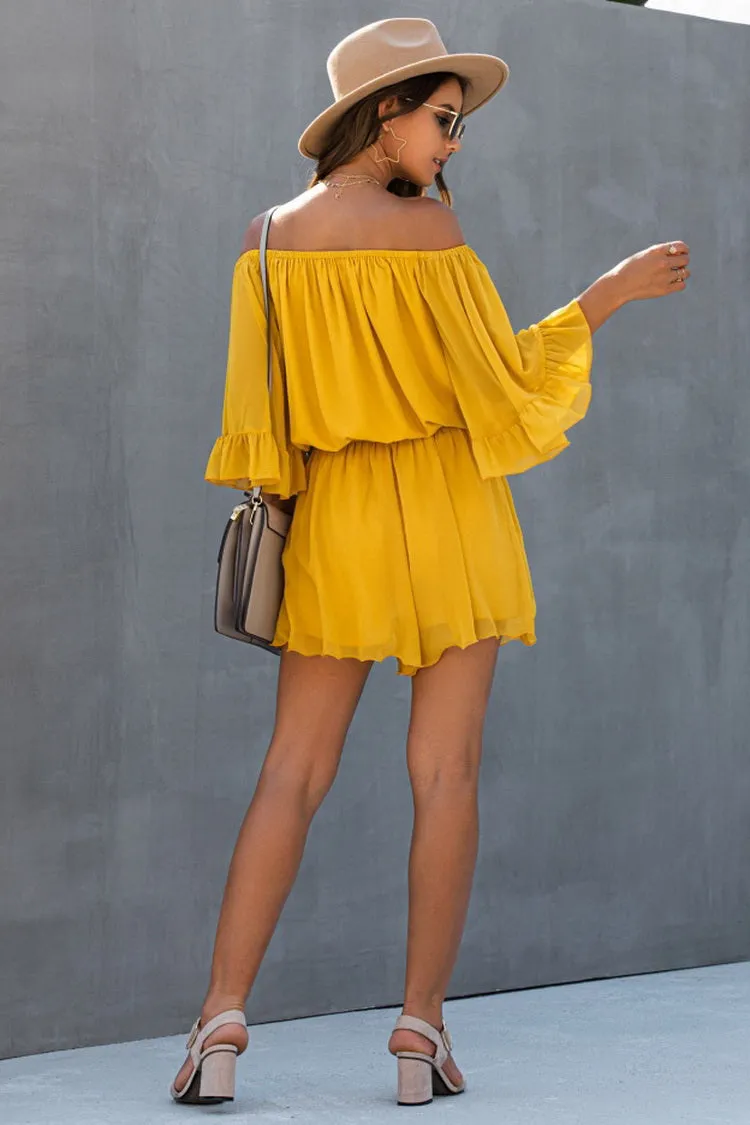 elveswallet Backless Ruffled Chiffon One-shoulder Romper