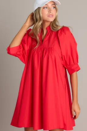 Enchanting Encore Red Puff Sleeve Mini Dress