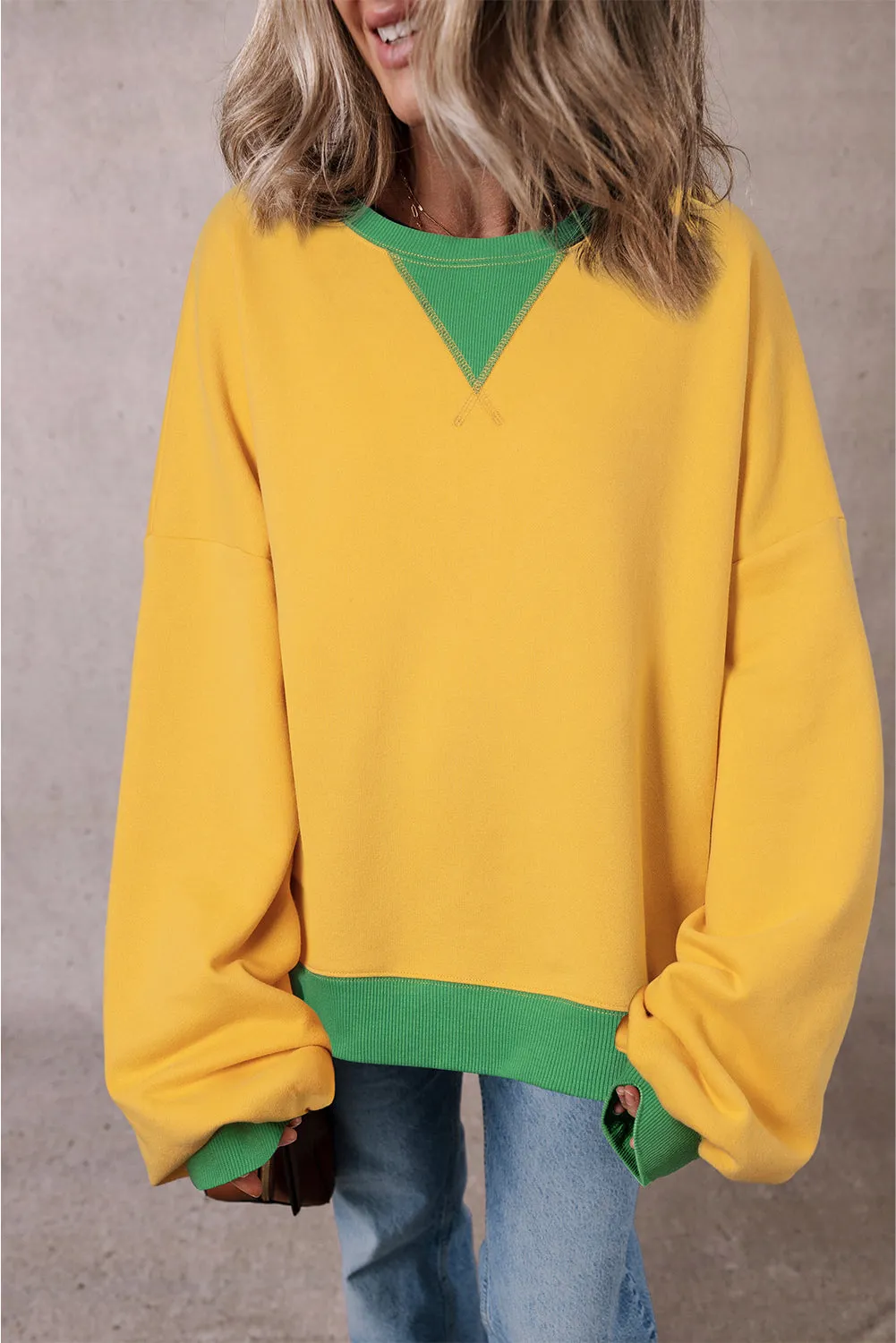 Ginger Color Block Patch Drop Shoulder Oversized Sweatshirt