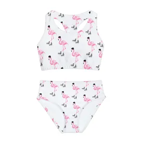 Girls Two Piece Hockey Flamingo Swimsuit