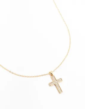 Gold Glitter Cross Necklace