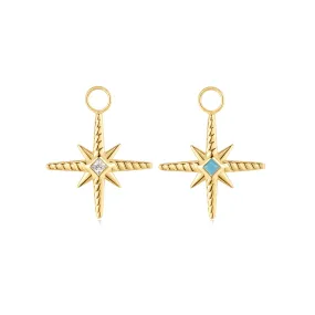 Gold Turquoise and Cubic Ziconia Star Earring Charm