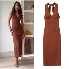 Harry Bodycon Midi Dress in Brown