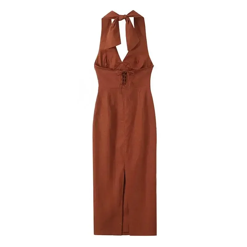 Harry Bodycon Midi Dress in Brown