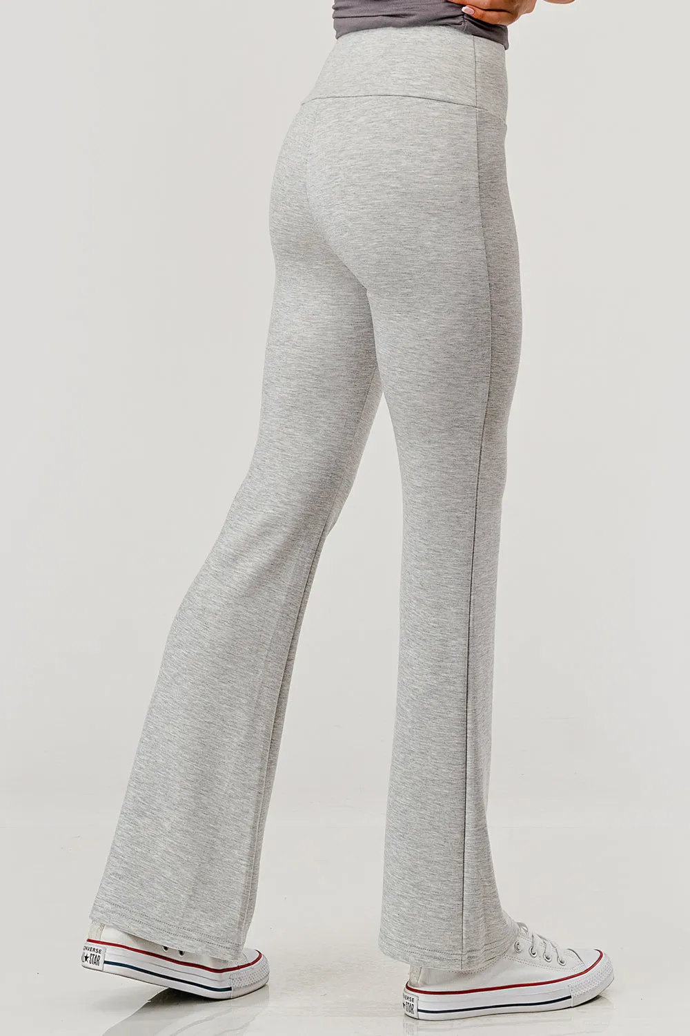 High Waist Buttery Soft Flare Pants - Light Heather Gray