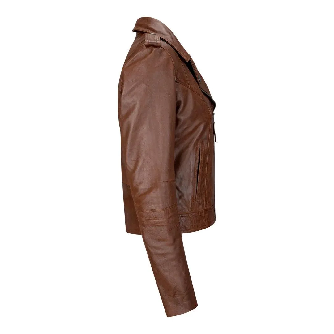 Ladies real Leather Brown Slim Fit Short Retro Leather Jacket