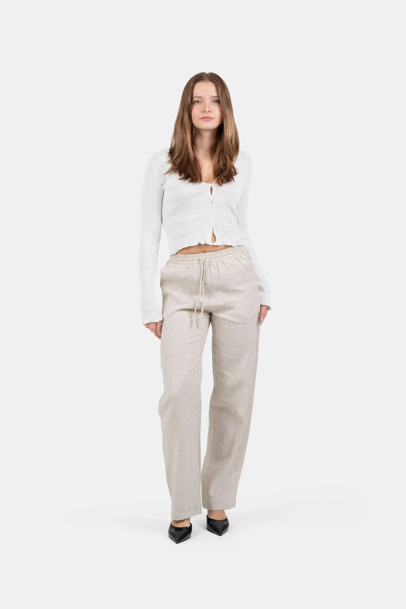 Linen Pants High-waisted Beige