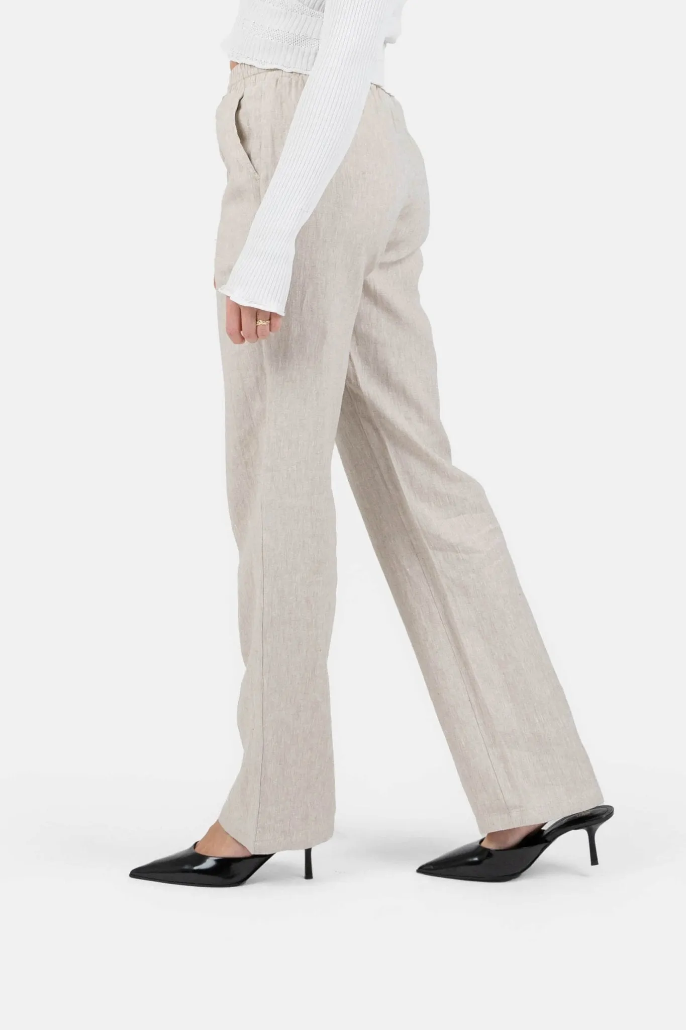 Linen Pants High-waisted Beige