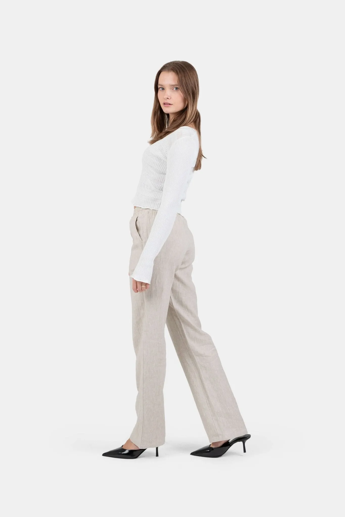 Linen Pants High-waisted Beige