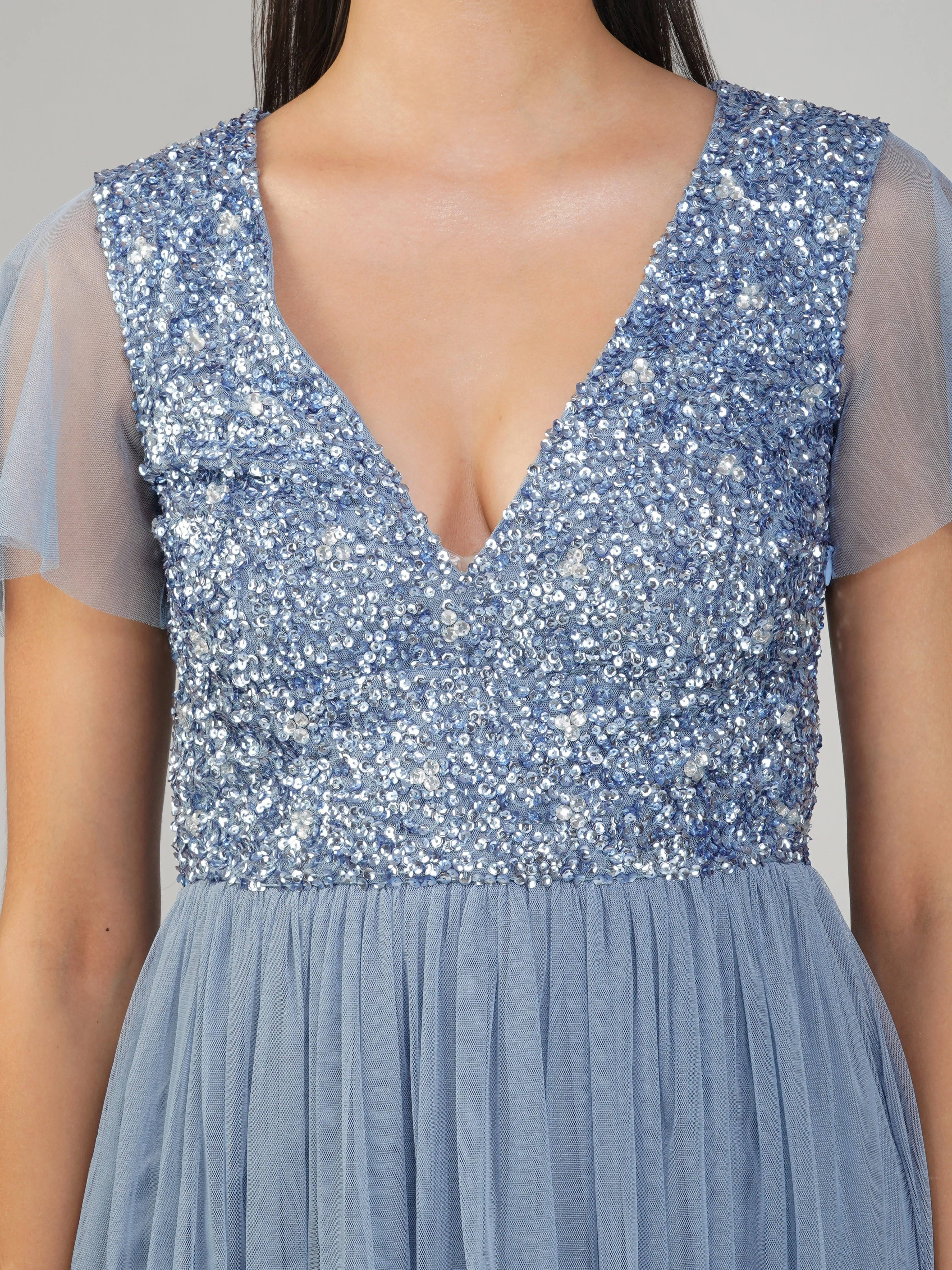 Maddie Embellished Midi in Dusty Blue