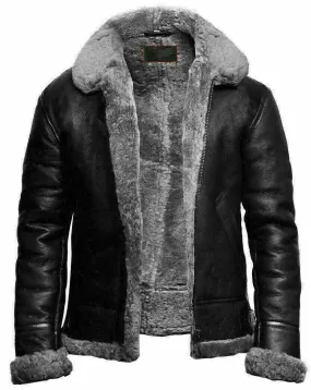 Men B3 Bomber Flying RAF Aviator Real Fur Collar Leather Jacket