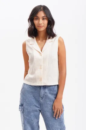 Sleeveless Relaxed Fit Collared Blouse