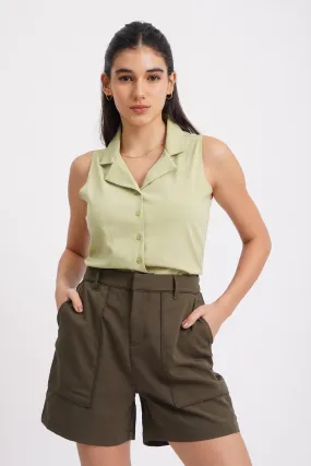 Sleeveless Relaxed Fit Collared Blouse