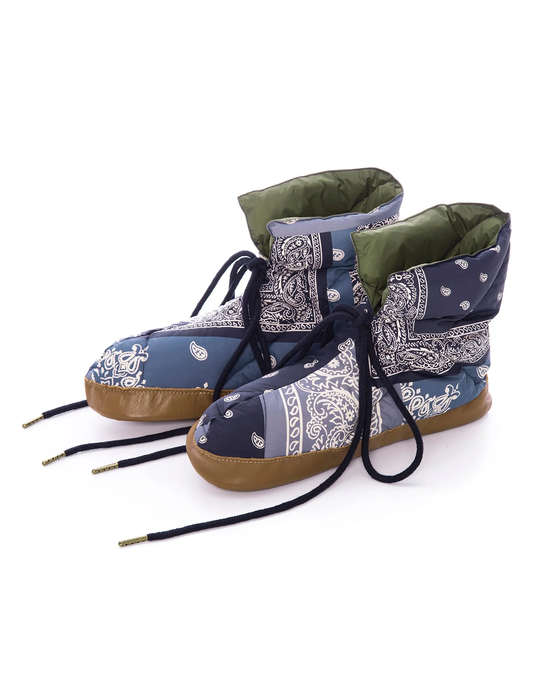 The Down Quilted Puffer Slipper. -- Patchwork Bandana and Evergreen