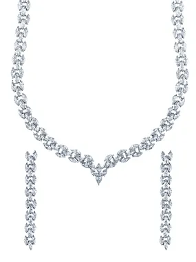 Yellow Chimes Jewellery Set for Women Rhodium-Plated White Real Cubic Zircon Necklace Set Leaf Design Classic CZ Jewellery Set For Women and Girls.